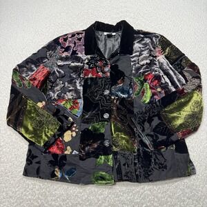 Ania A Women Jacket Vintage Silk Blend Patchwork Asian Inspired Velvet Floral M